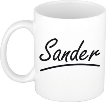 Bellatio Decorations Sander Naam koffiemok - beker - met sierlijke letters - wit - 300 ml - Cadeau - Heren