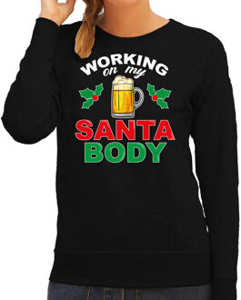 Bellatio Decorations Santa body foute Kerstsweater / Kersttrui zwart voor dames 2XL - kerst truien