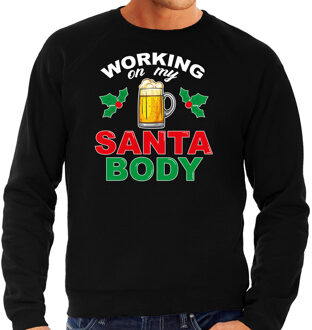 Bellatio Decorations Santa body foute Kerstsweater / Kersttrui zwart voor heren 2XL - kerst truien