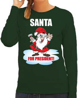 Bellatio Decorations Santa for president Kerst sweater / foute Kersttrui groen voor dames