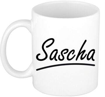 Bellatio Decorations Sascha Naam koffiemok - beker - met sierlijke letters - wit - 300 ml - Cadeau - Dames