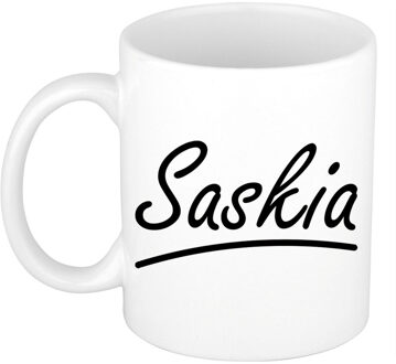 Bellatio Decorations Saskia voornaam kado beker / mok sierlijke letters - gepersonaliseerde mok met naam - Naam mokken Multikleur