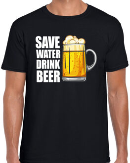 Bellatio Decorations Save water drink beer drank fun t-shirt zwart voor heren M - Feestshirts