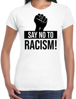 Bellatio Decorations Say no to racism protest t-shirt wit voor dames - staken / betoging / demonstratie shirt - anti racisme / discriminatie 2XL