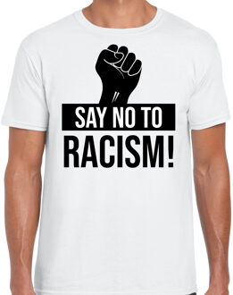 Bellatio Decorations Say no to racism protest t-shirt - wit - voor heren - demonstratie tegen racisme print