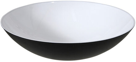 Bellatio Decorations Schaal - wit met zwart - D28 cm - kunststof - decoratieschalen - plantenbak