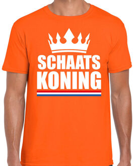 Bellatio Decorations Schaats koning t-shirt oranje heren - Sport / hobby shirts 2XL - Feestshirts