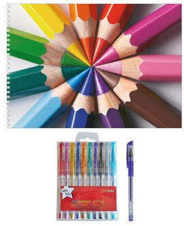Bellatio Decorations Schetsboek A4 met 50 paginas met 10 gelpennen