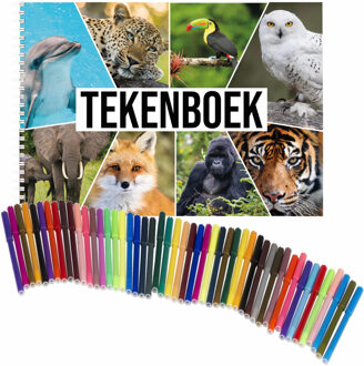 Bellatio Decorations Schetsboek Dieren liefhebbers A4 50 paginas met 50 viltstiften - Schetsboeken