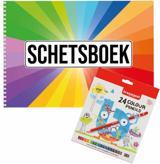 Bellatio Decorations Schetsboek Kleurenwaaier thema A4 50 paginas met 24 potloden