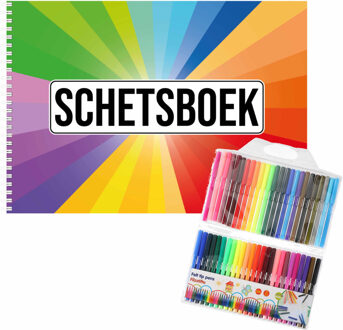 Bellatio Decorations Schetsboek Kleurenwaaier thema A4 50 paginas met 50 viltstiften