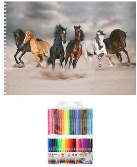 Bellatio Decorations Schetsboek Paarden liefhebbers A4 50 paginas met 50 viltstiften