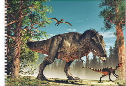 Bellatio Decorations schetsboek- tekenboek - kleurboek - A4 - Dino print - 50 vellen blanco Wit