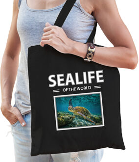 Bellatio Decorations Schildpadden tasje zwart volwassenen en kinderen - sealife of the world kado boodschappen tas
