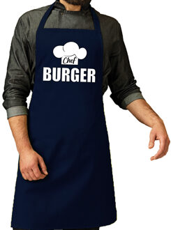 Bellatio Decorations Schort chef burger navy voor heren - Feestschorten Blauw