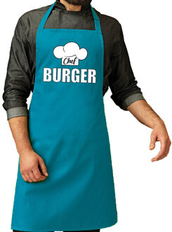 Bellatio Decorations Schort chef burger turquoise voor heren - Feestschorten Blauw