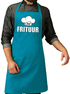 Bellatio Decorations Schort chef frituur turquoise voor heren - Feestschorten Blauw