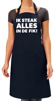 Bellatio Decorations Schort Ik steak alles in de fik navy blauw voor dames - Feestschorten