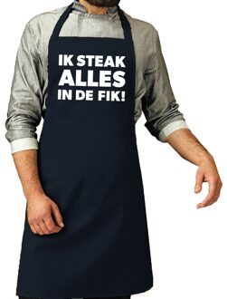 Bellatio Decorations Schort Ik steak alles in de fik navy blauw voor heren - Feestschorten