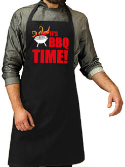 Bellatio Decorations Schort meat its bbq time zwart voor heren - Feestschorten