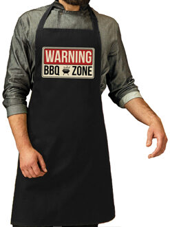 Bellatio Decorations Schort warning bbq zone zwart voor heren - Feestschorten