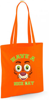 Bellatio Decorations Schoudertas jongens - tijger - oranje - have a nice day - 42 x 38 cm - shopper/tote bag