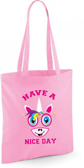 Bellatio Decorations Schoudertas meisjes - eenhoorn - lichtroze - have a nice day - 42 x 38 cm - shopper/tote bag