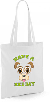 Bellatio Decorations schoudertas meisjes - hond - wit - have a nice day - 42 x 38 cm - shopper - Shoppers