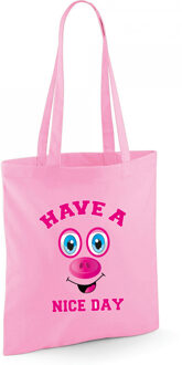 Bellatio Decorations Schoudertas meisjes - varken - lichtroze - have a nice day - 42 x 38 cm - shopper/tote bag