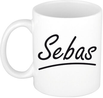 Bellatio Decorations Sebas Naam koffiemok - beker - met sierlijke letters - wit - 300 ml - Cadeau - Heren