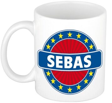 Bellatio Decorations Sebas voornaam koffiemok - beker - wit/blauw - 300 ml - Cadeau - Heren - Collega - Vaderdag