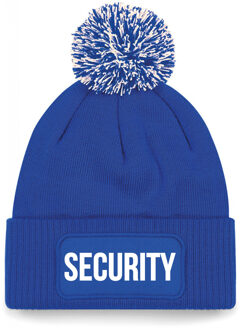 Bellatio Decorations Security muts met pompon unisex - one size - blauw - apres-ski muts One size