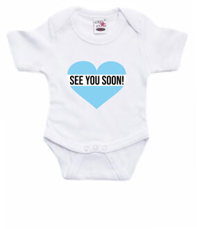 Bellatio Decorations See you soon blauw hart gender reveal baby rompertje wit jongens