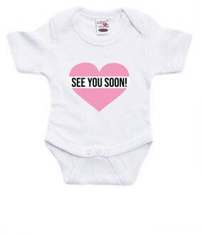 Bellatio Decorations See you soon roze hart gender reveal baby rompertje wit meisjes 56 (1-2 maanden)