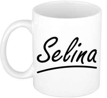 Bellatio Decorations Selina Naam koffiemok - beker - met sierlijke letters - wit - 300 ml - Cadeau - Dames