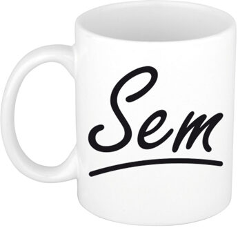 Bellatio Decorations Sem Naam koffiemok - beker - met sierlijke letters - wit - 300 ml - Cadeau - Heren