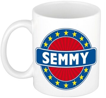 Bellatio Decorations Semmy voornaam koffiemok - beker - wit/blauw - 300 ml - Cadeau - Heren - Collega - Vaderdag