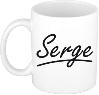 Bellatio Decorations Serge Naam koffiemok - beker - met sierlijke letters - wit - 300 ml - Cadeau - Heren