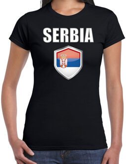 Bellatio Decorations Servie landen supporter t-shirt met Servische vlag schild zwart dames