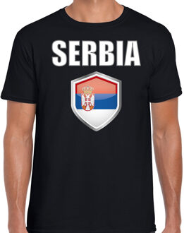 Bellatio Decorations Servie landen supporter t-shirt met Servische vlag schild zwart heren