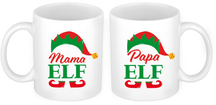 Bellatio Decorations Set van 2x mokken Pappa en Mama Elf koffiemok / theebeker kerstcadeau ouders 300 ml