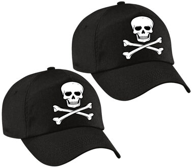 Bellatio Decorations Set van 2x stuks doodskop piraten verkleed petje zwart kinderen