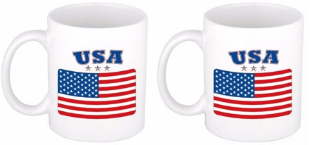 Bellatio Decorations Set van 2x stuks drink mokken Amerikaanse/USA vlag 300 Ml