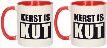 Bellatio Decorations Set van 2x stuks kerst is kut koffiemokken / theebekers rood Kerstmis kerstcadeau 300 ml