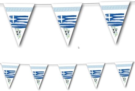 Bellatio Decorations Set van 2x stuks landen thema versiering Griekenland vlaggenlijnen/slingers 3,5 meter van papier - Griekse vlaggetjes