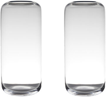 Bellatio Decorations Set van 2x stuks transparante grote luxe vaas/vazen van glas 40 x 18 cm - Bloemen/boeketten vaas voor binnen gebruik