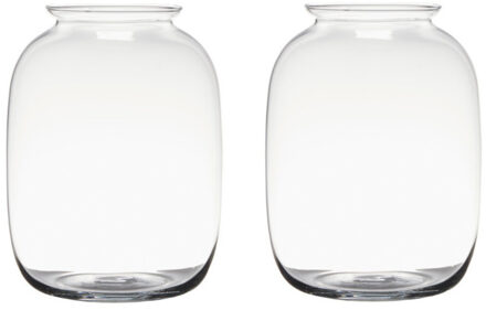 Bellatio Decorations Set Van 2x Stuks Transparante Home-basics Vaas/vazen Van Glas 25 X 19 Cm - Vazen