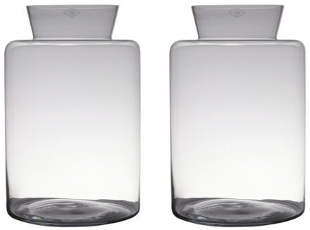 Bellatio Decorations Set van 2x stuks transparante luxe grote stijlvolle vaas/vazen van glas 45 x 29 cm - Bloemen/boeketten vaas voor binnen gebruik