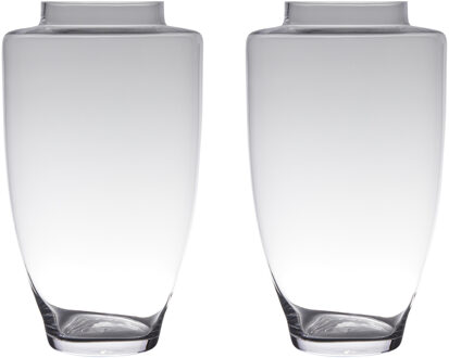 Bellatio Decorations Set van 2x stuks transparante luxe stijlvolle vaas/vazen van glas 31 x 18 cm - Bloemen/boeketten vaas voor binnen gebruik