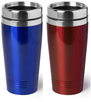 Bellatio Decorations Set van 2x stuks Warmhoudbekers/warm houd bekers metallic rood en blauw 450 ml